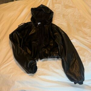 Black faux leather alo bomber jacket